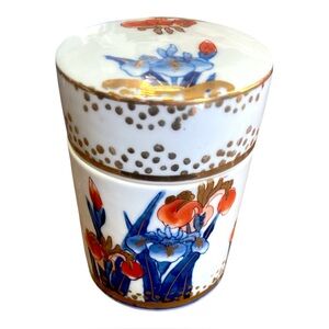 Vintage Gold Imari Tea Caddy Jar 4.25” Hand Painted 24K Gold Japan